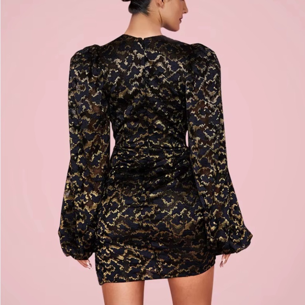 House of CB Black and Gold Puff Sleeve Mini Dress - Picture 3 of 10